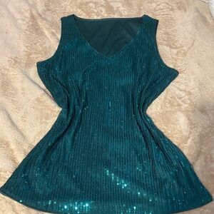 SHEIN Teal Sequin V-Neck Tank Top